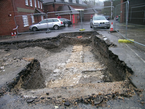 Walls of a Medieval Friary site, exposed during trial trenching, Winchester